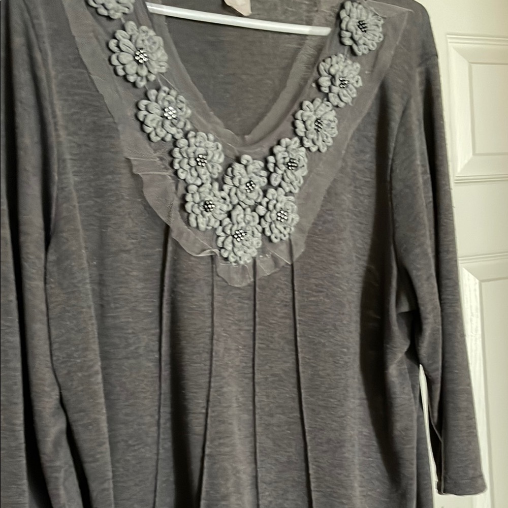 Gray Floral Embellished Women's Top